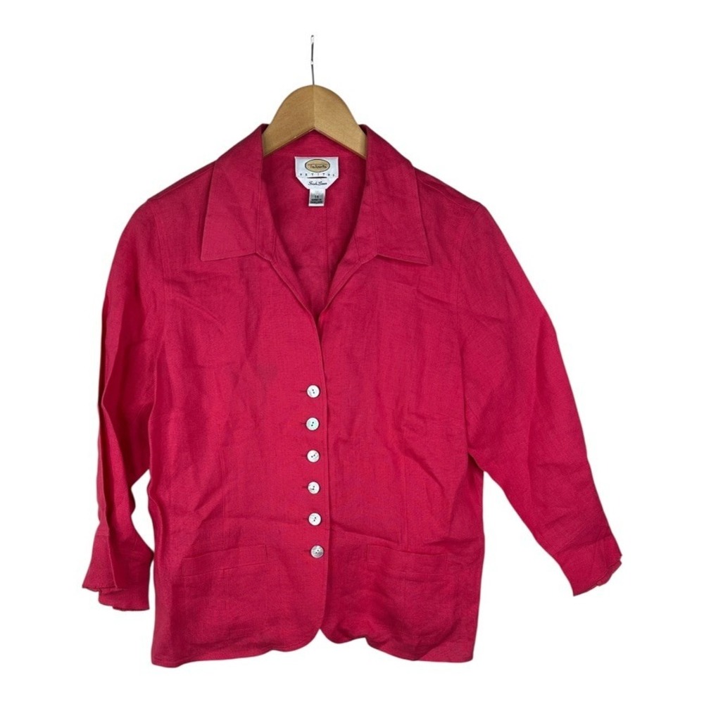 Talbots Blouse Jacket Irish Linen Bright Pink 14 Barbiecore Coquette Pink
